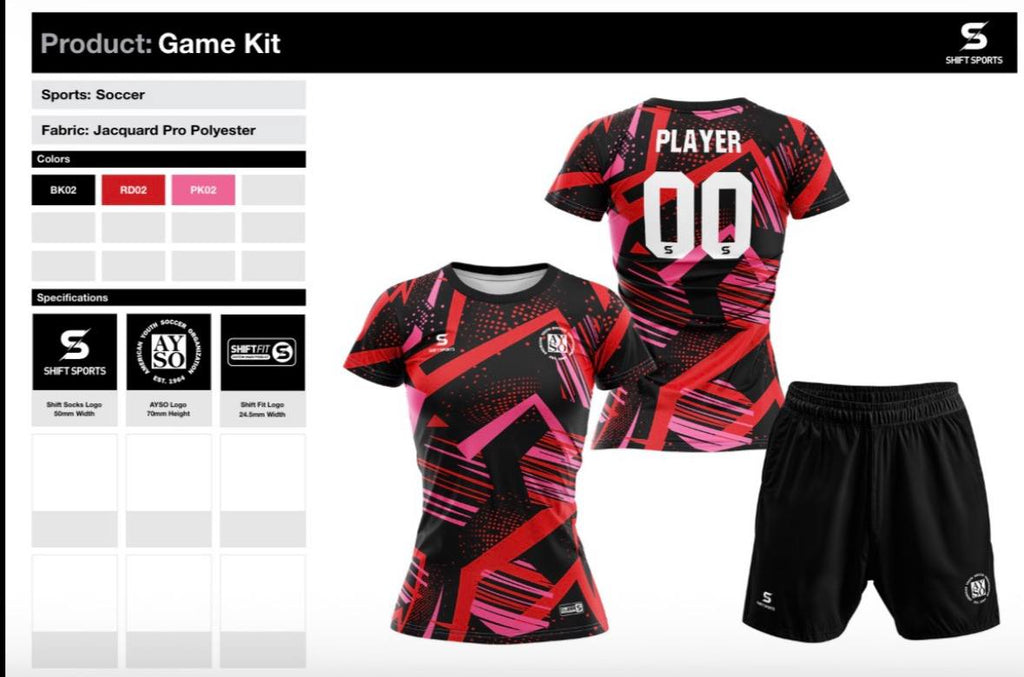 Red/Pink/Black women's game kit jersey for Team 1